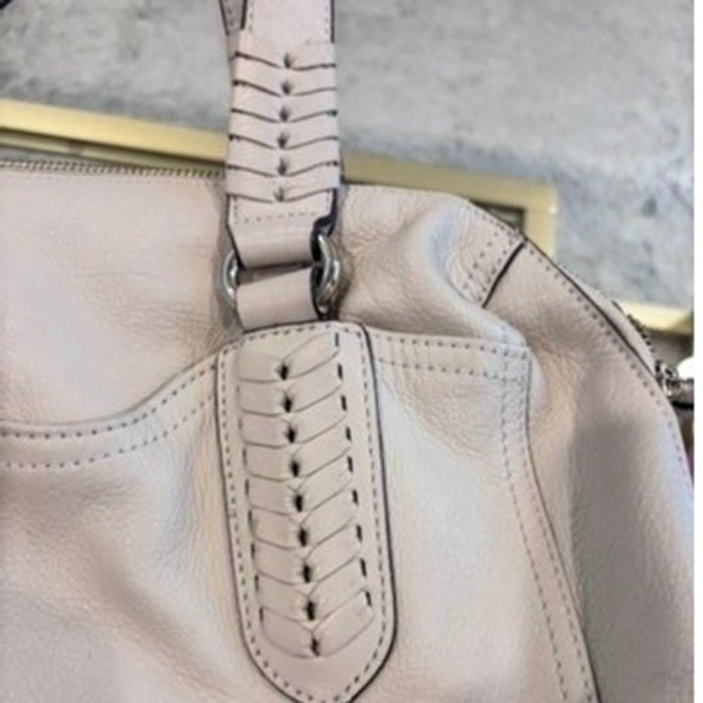 B Makowsky Cream Pebbled Leather Satchel Shoulder Bag Whipstitch Cream - Picture 10 of 16